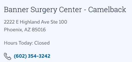 Dec 8 -Banner Surgery Center info
